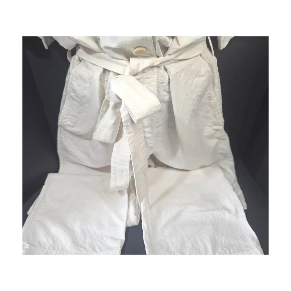 COS‎ Bone Color Linen Short Sleeve Button Front Belted Utility Jumpsuit Size 10